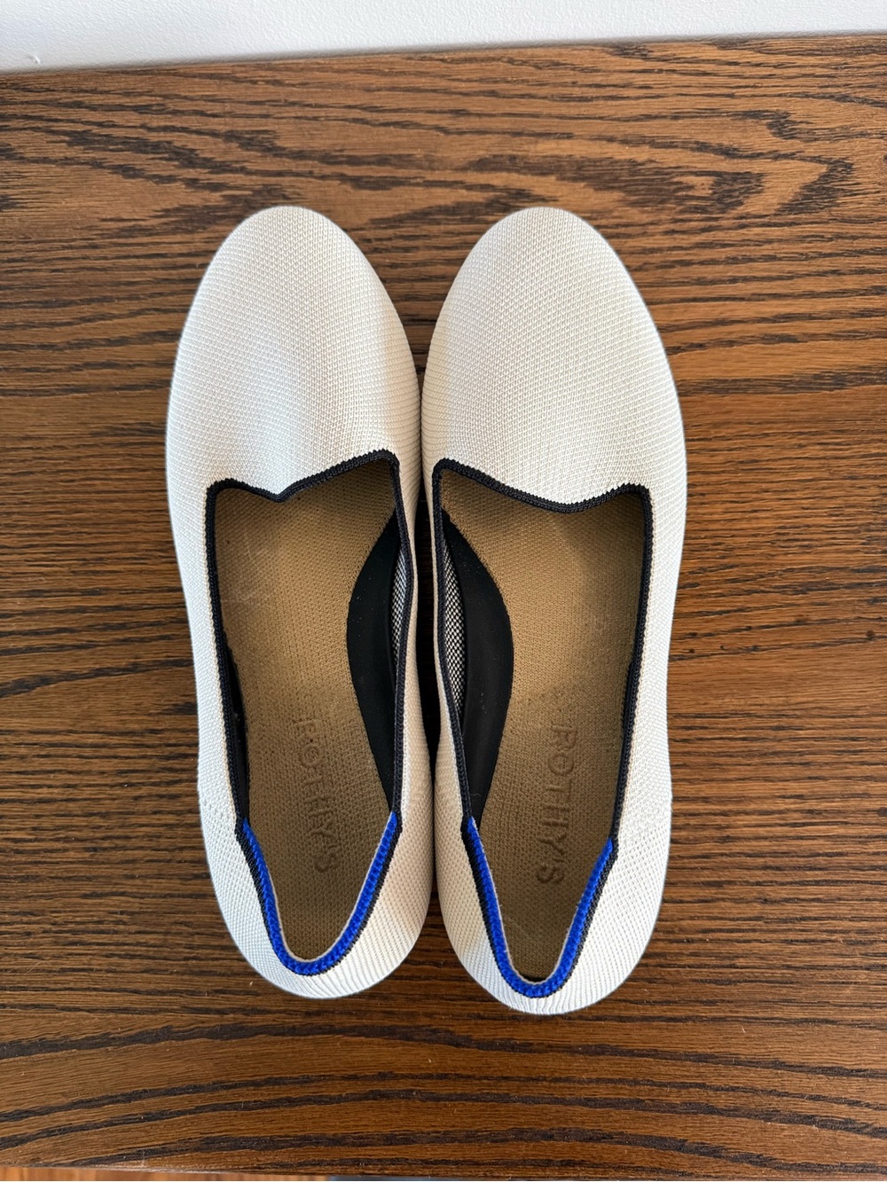 ROTHY’S Knit Slip-On Flats with Black Trim and Blue Heel Accent - Picture 2 of 5